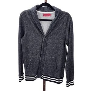 Union Bay Button Up Mens Cardigan Sweater Grey Black Stripes Sleeve Size S